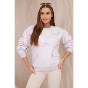 Insulated cotton sweatshirt with decorative bows, beige melange