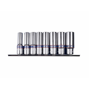 KING TONY TOOLS Komplet nastavkov 3/8 8 Elem. Dolgi 6-kotnik 10 - 19 mm, krom, na tirnici