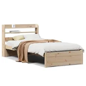 Vidaxl Posteljni okvir z vzglavjem bel 75x190 cm trdna borovina