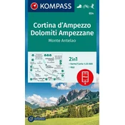shumee Cortina d'Ampezzo. Dolomiti Ampezzane. Vodoodporni turistični zemljevid 654. Izdaja 2024. Kompass