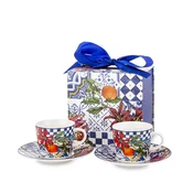 Komplet 2 skodelic in krožnikov za espresso, večbarvni porcelan