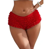 Red Sexy Mesh Swimsuit Cloth Ruffled Women Underwear With Bow S