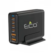 Eco Crew PD-100 100W Namizni Hitri Polnilec – 6-portna USB polnilna postaja (4x USB-C, 2x USB-A)