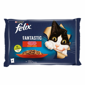 FELIX Fantastic Odabrani okusi sela, potpuna hrana za kucne ljubimce, za odrasle macke, mokra hrana s govedinom u želeu i s piletinom u želeu, 4x85g