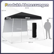 Northix Pop-up paviljon 3x3m, vodoodporen, zaščita pred soncem, črn