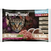 Pawsome! Mokra mačja hrana Senior - teletina in puran, Mixpack 4 x 85 g - 340 g