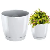 Prosperplast Okrogel bel cvetlični lonček s krožnikom 15,5x14,2 cm Coubi