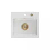Mexen Milo granitno pomivalno korito z eno posodo 435 x 410 mm, belo, zlat odtok - 6505441000-20-G