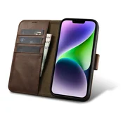 iCARER iCarer Oil Wax Wallet Case 2v1 etui iPhone 14 Plus usnjena torbica z zavihkom Anti-RFID rjava (WMI14220723-BN)