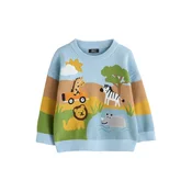 Next Pulover pastelno modra/temno rumena/kivi/bela
