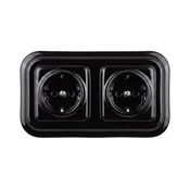 Elhard - Dvostruka keramicka retro kucna uticnica sa okvirom SCHUKO 230V crna