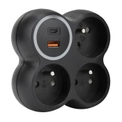 Solight P106CB-PD20 - razdelnik za uticnice 3x 15A sa USB A i C, crna