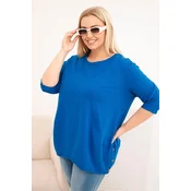 Kesi Plus Size womens blouse made of cotton with decorative buttons and rolled-up sleeves cobalt blue