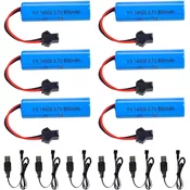 6x LiPo baterije 3.7V 800mAh s SM-2P priključkom in USB polnilcem | Za modele C2 in D828 | Dolga avtonomija | Zanesljiva povezava | Polnilne in okolju prijazne | Modra barva