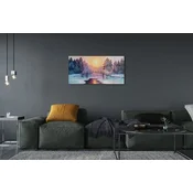 tulup.si Slika na akrilnem steklu Zima drevesa sneg vzhod 120x60 cm 4 obešalnika