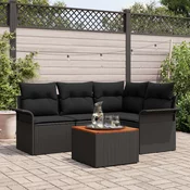 5-dijelni vrtni sofa set s jastučićima crni poly ratan akacija