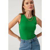Lafaba Womens Green Knitted Blouse with Chain Necklace