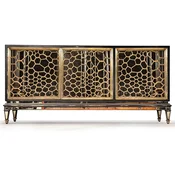 Casa Padrino luxury Art Deco sideboard black/gold/brass 204 x 52.5 x H. 96 cm - Mirrored solid wood cabinet with 3 doors - Art Deco furniture - Luxury furniture