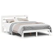shumee vidaXL Posteljni okvir z vzglavjem bel 135x190 cm borov les