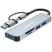 Hub postaja Techsuit DataBridge 5v1 (H7) USB-C - USB-A 3.0, 2x USB-A 2.0, SD/TF - gray