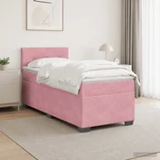 vidaXL Postelja boxspring z vzmetnico Roza 90 x 200 cm Žamet