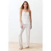 Trendyol White-Multicolor Floral String Strap Knitted Pajama Set