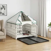 vidaXL 4-panelna pasja igralna ograja s streho 177,5 x 154,5 x 112 cm
