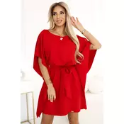 287-35 SOFIA Butterfly Dress with Waist Tie - Red