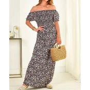 Resti Womens maxi dress ala hiszpanka in floral pattern in navy blue- Clothing