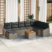 set vrtnih sofa od 9 dijelova s jastučićima sivi Poly Rattan