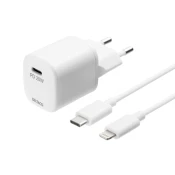 DELTACO Kućni Punjač 1x USB-C, PD 20 W + kabel USB-C - Lightning 1m BIJELI