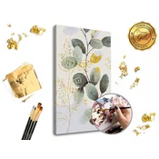 Slikanje po številkah PREMIUM GOLD - Zeleno-zlato listje - 40x60