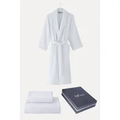 Uniseks kopalni plašč MICRO COTTON + brisača + kopalna brisača + darilna škatla S Bela