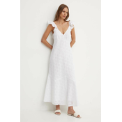 Lanena haljina Polo Ralph Lauren boja: bijela, maxi, širi se prema dolje, 211935174