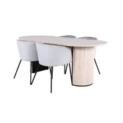 Venture Design Jedilna miza in stol komplet ovalna 200x90x75 cm beljena in siva