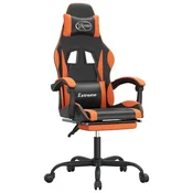 Vidaxl Gaming stol z oporo za noge črno in oranžno umetno usnje