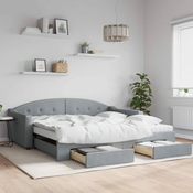Greatstore Izvlečna dnevna postelja s predali svetlo siva 100x200 cm blago