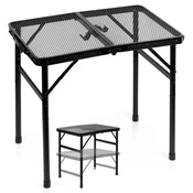 Northix Zložljiva aluminijasta kamping miza, črna, nastavljiva višina