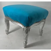 Casa Padrino baroque footstool light blue/silver - Handmade antique style stool with fine velvet - Living room furniture in baroque style - Baroque furniture