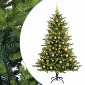 Vidaxl Umjetno božično drevo z okrasnimi kroglami 180 cm 300 LED