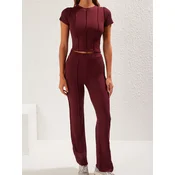Trendyol Milla ženski set Crop Top i Knitted Bottom Twoss25Au00047, burgundac
