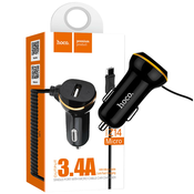 hoco. Auto punjac  sa micro USB kabl, USB, 5 V/3.4 A, crna - Z14 single, micro USB, BK