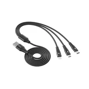 BZ Qcharx Napoli USB v Lightning + Type C + Micro 3A kabel (1,2 m) črn mehak kabel iz aluminijeve zlitine, (21580778)