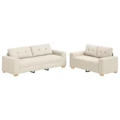 vidaXL vidaXL Kavčna garnitura Set 2 Bež Blago, Les Velik Trajno, (22054547)