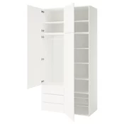 PLATSA Garderober s 4 vrata i 3 fioke, bela/Fonnes bela, 120x57x241 cm