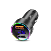 Maclean auto punjač, sa zaslonom, aluminij, voltmetar, USB 1x QC 3.0, USB 1x 5V/2.4A, RGB LED, MCE3