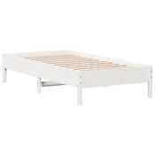 Vidaxl Posteljni okvir brez vzmetnice bel 75x190 cm trdna borovina