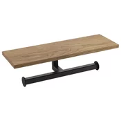 SKA Dvojno držalo za toaletni papir s polico, 30 cm, črna mat/hrast - Črna; rjava - 300x85x100 mm - Sapho - SKA accessories - 120 - Masivni les; jeklo - Nosilec toaletnega papirja - Kvadratni - 300 - 85 - 100 - 14