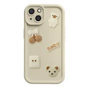 AVIZAR Ovitek za iPhone 13 s 3D Kawaii Medvedki in Dvignjenim Robom, Bež, (5000275107)
