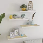 Plutajuce zidne police 4 kom hrast i bijele 60x23,5x3,8 cm MDF